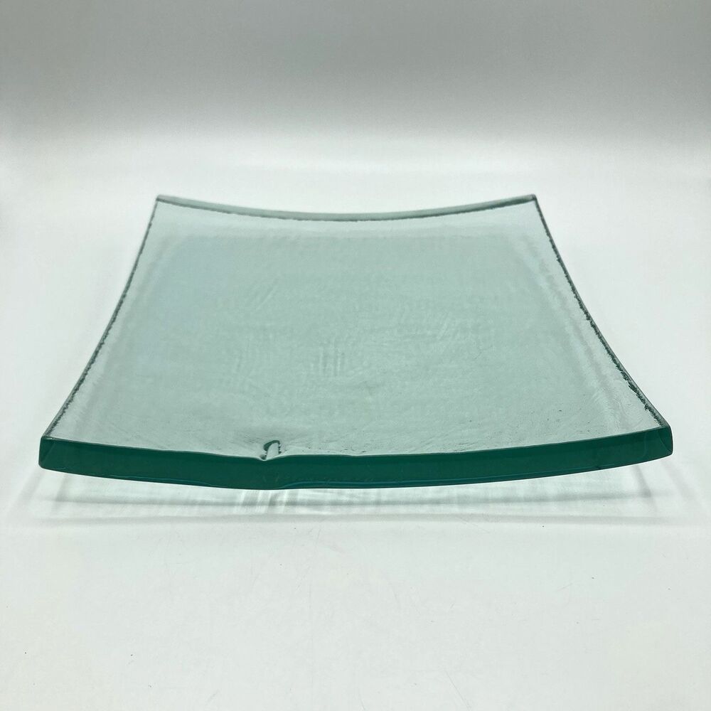 Vintage Annieglass Slab Platter Tray Modernist Art Glass Signed Green 8” Square